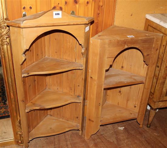 2 pine open corner cupboards(-)
